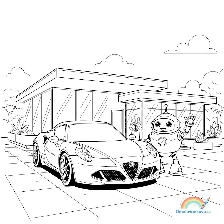 Alfa Romeo s přátelským robotem - futuristická omalovánka