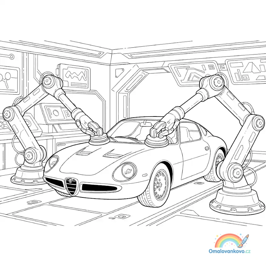 Alfa Romeo ve společnosti robotů - sci-fi omalovánka