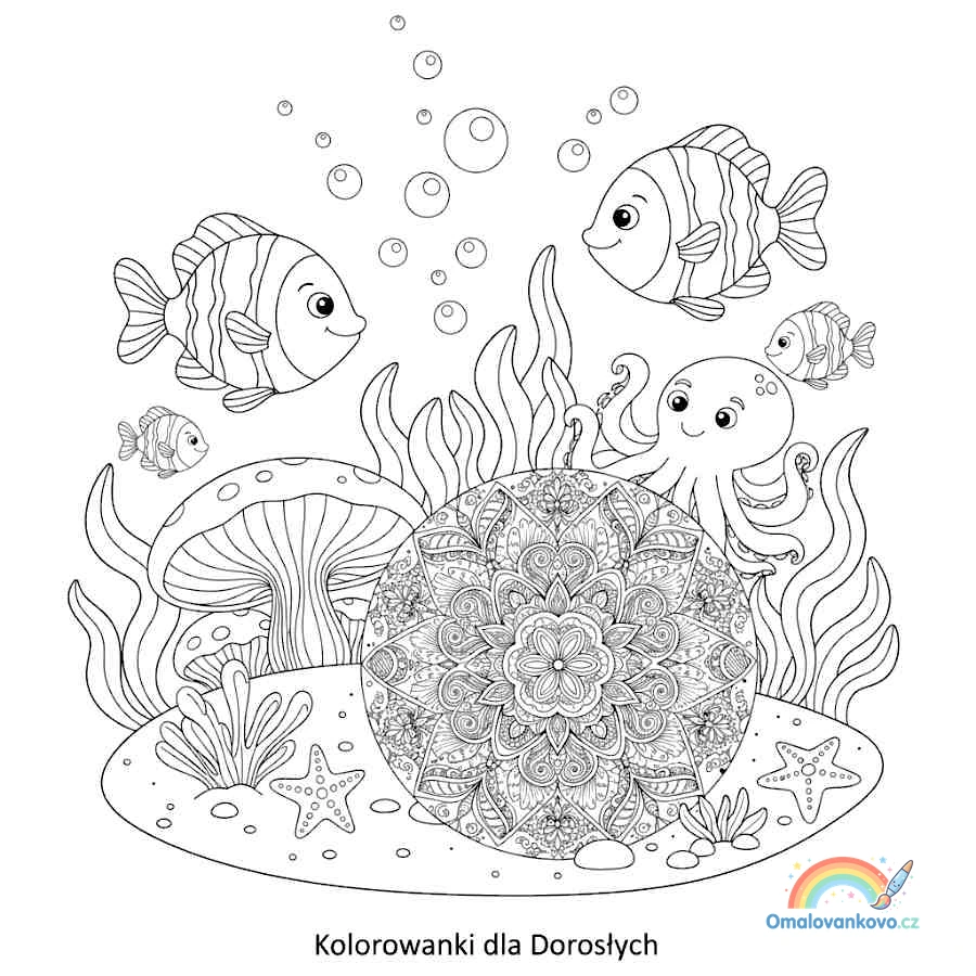 Omalovánka Mandala na dně oceánu k vytisknutí na A4
