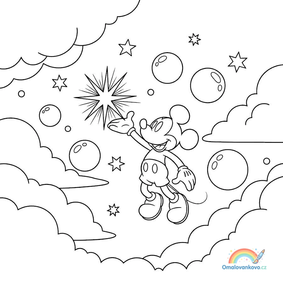 Omalovánka Mickey Mouse a snové snění k vytisknutí na A4