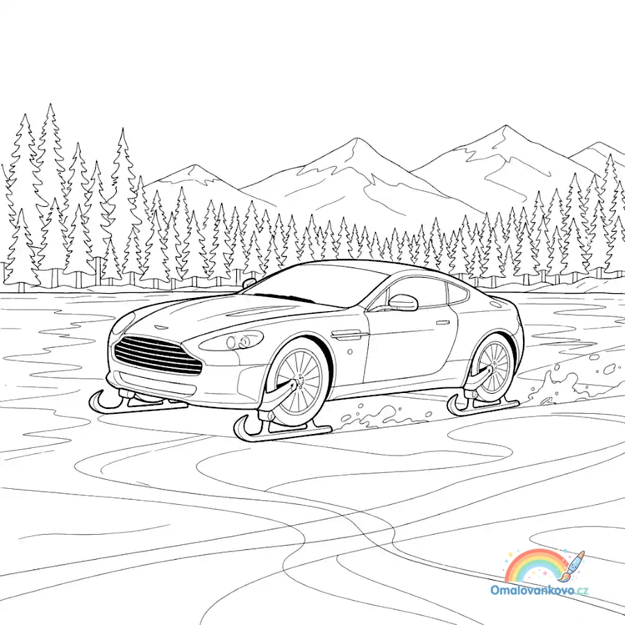 Omalovánka Aston Martin na bruslích k vytisknutí na A4
