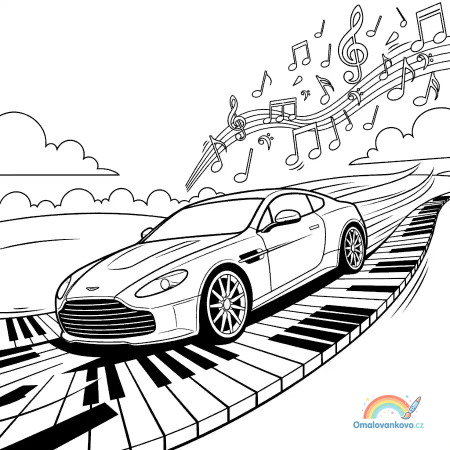 Omalovánka Aston Martin na klávesách k vytisknutí na A4