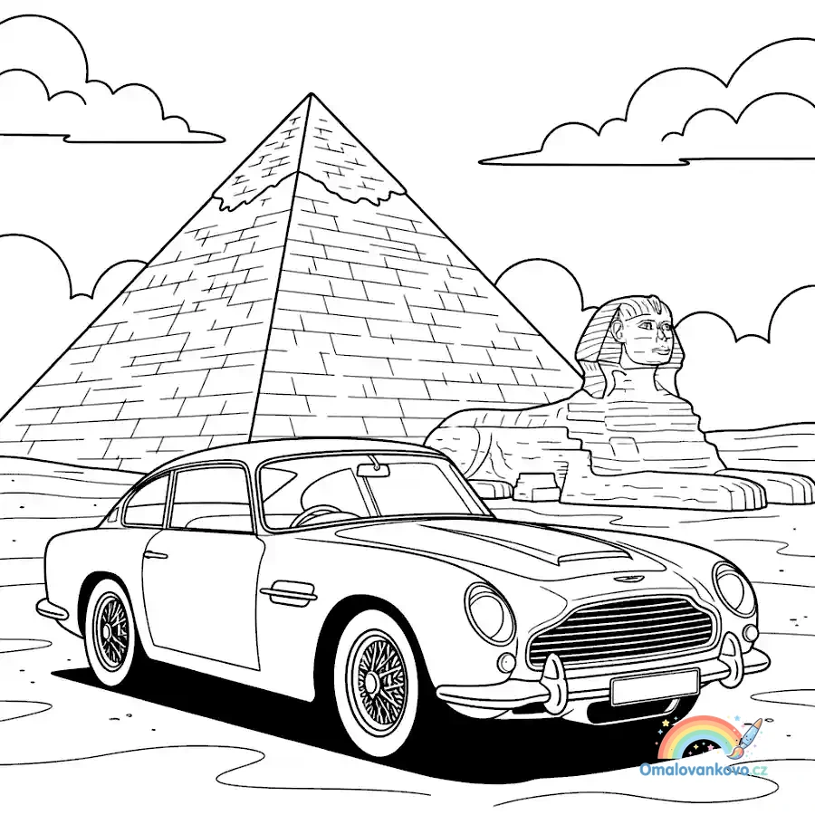 Omalovánka Aston Martin v Egyptě k vytisknutí na A4