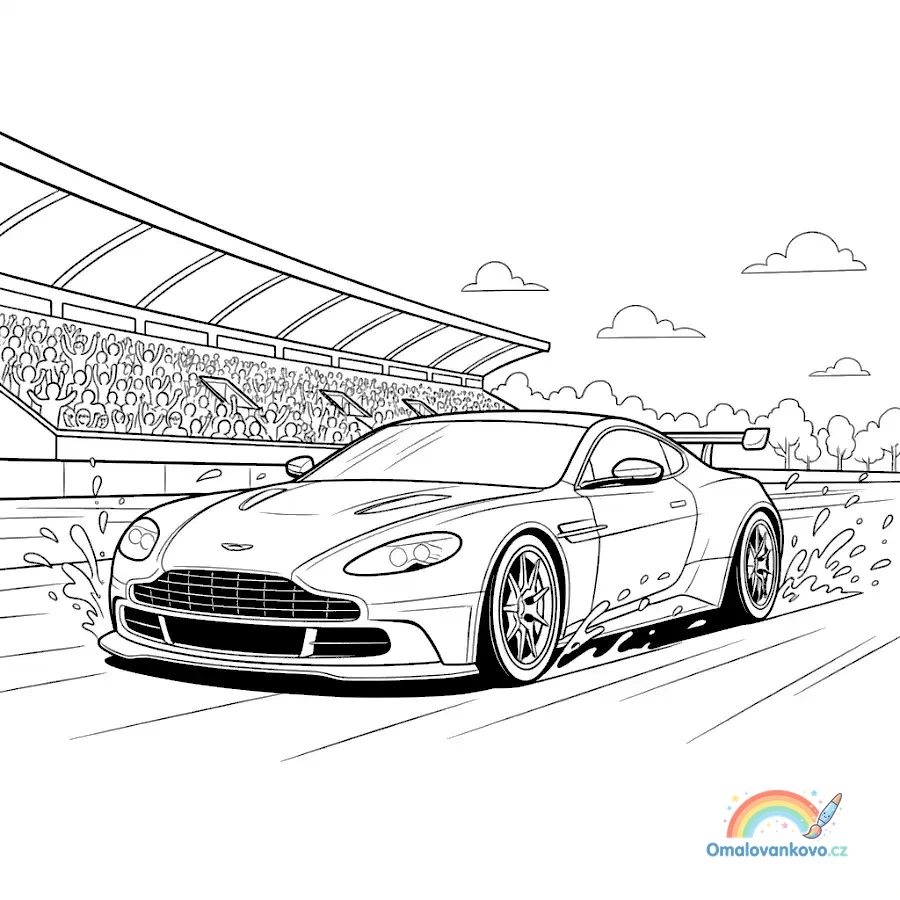Omalovánka Pádící Aston Martin k vytisknutí na A4