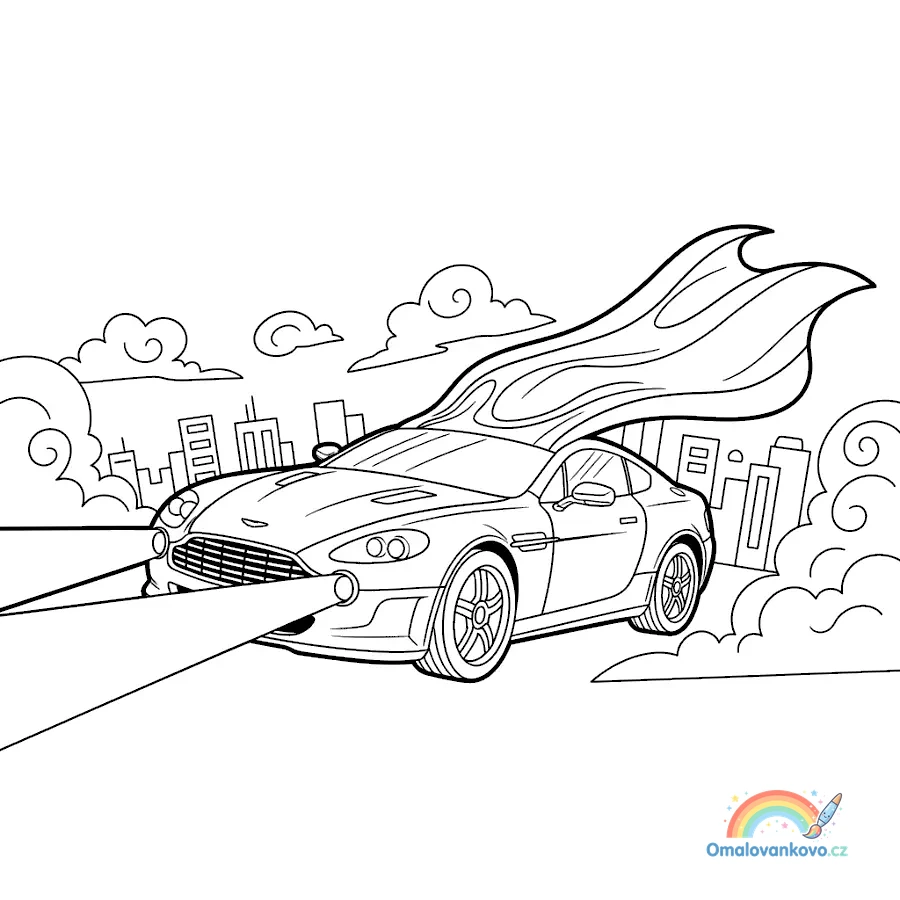 Omalovánka Superhrdinský Aston Martin k vytisknutí na A4