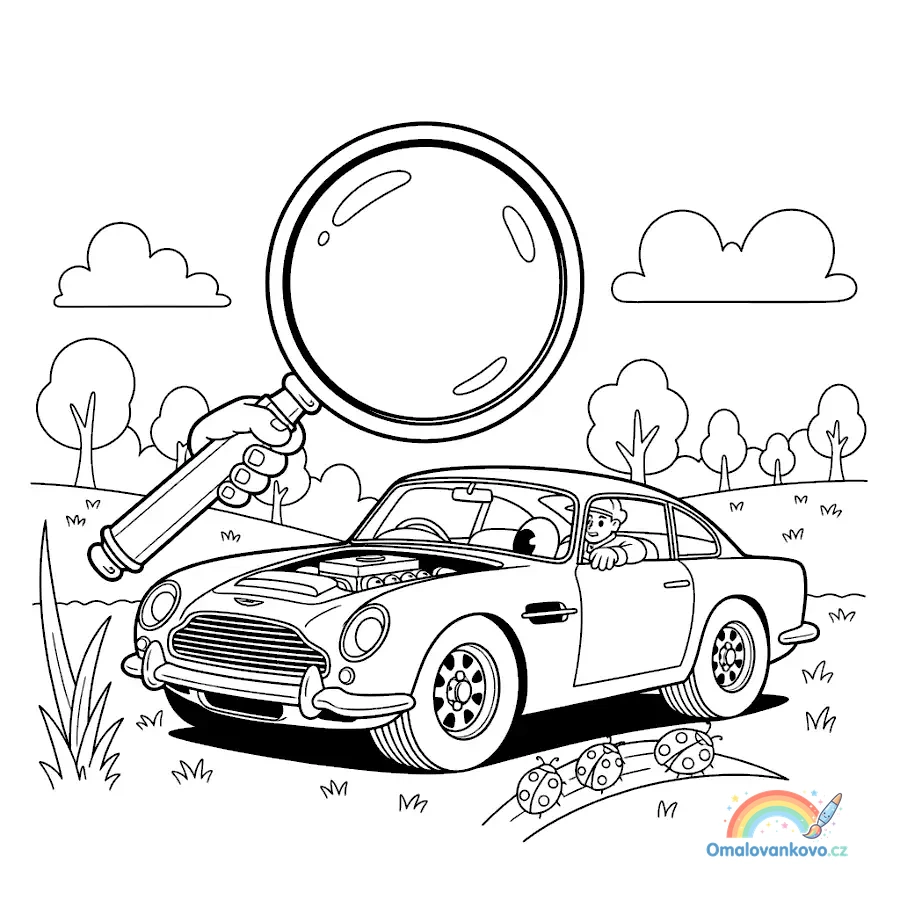 Omalovánka Aston Martin zkoumá berušky k vytisknutí na A4
