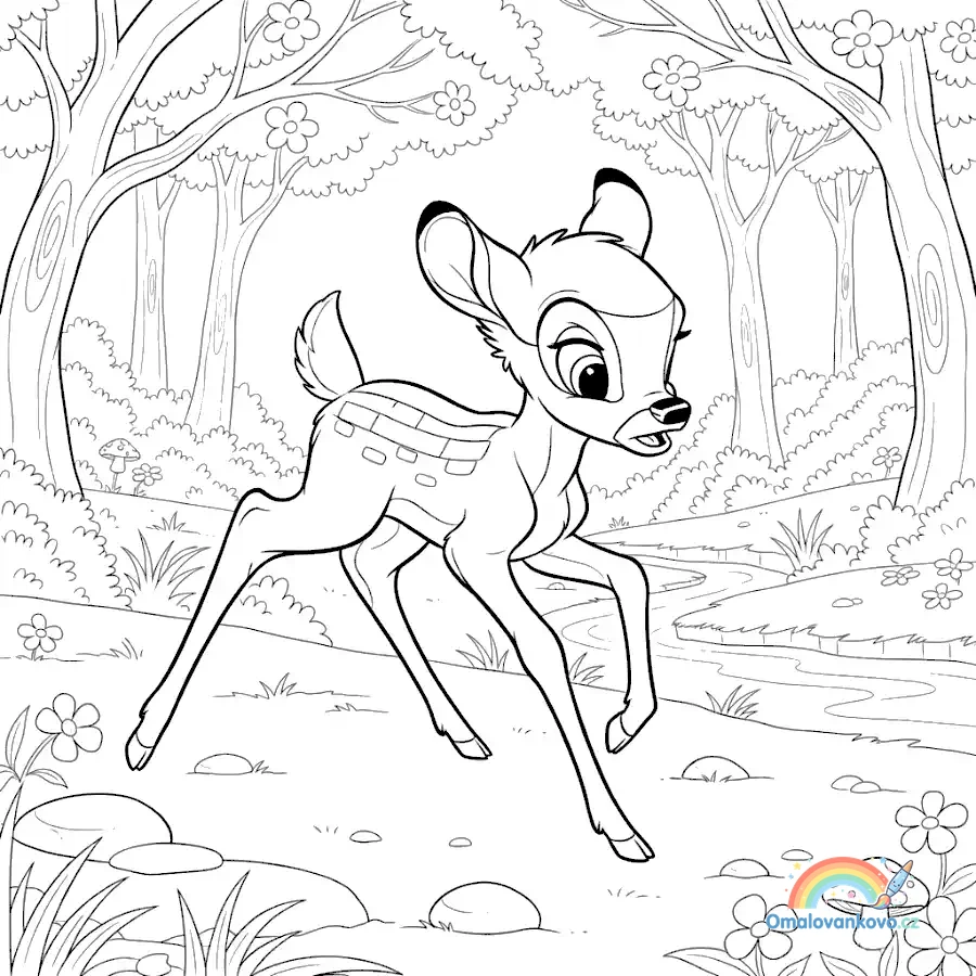 Omalovánka Bambi 8 k vytisknutí na A4