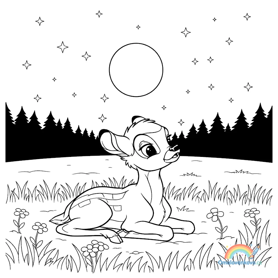 Omalovánka Bambi 4 k vytisknutí na A4