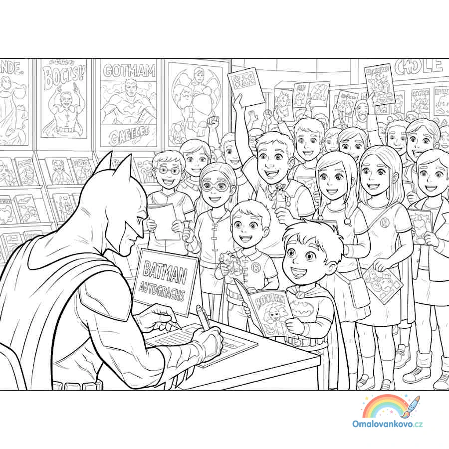 Omalovánka Batman podepisuje autogramy k vytisknutí na A4