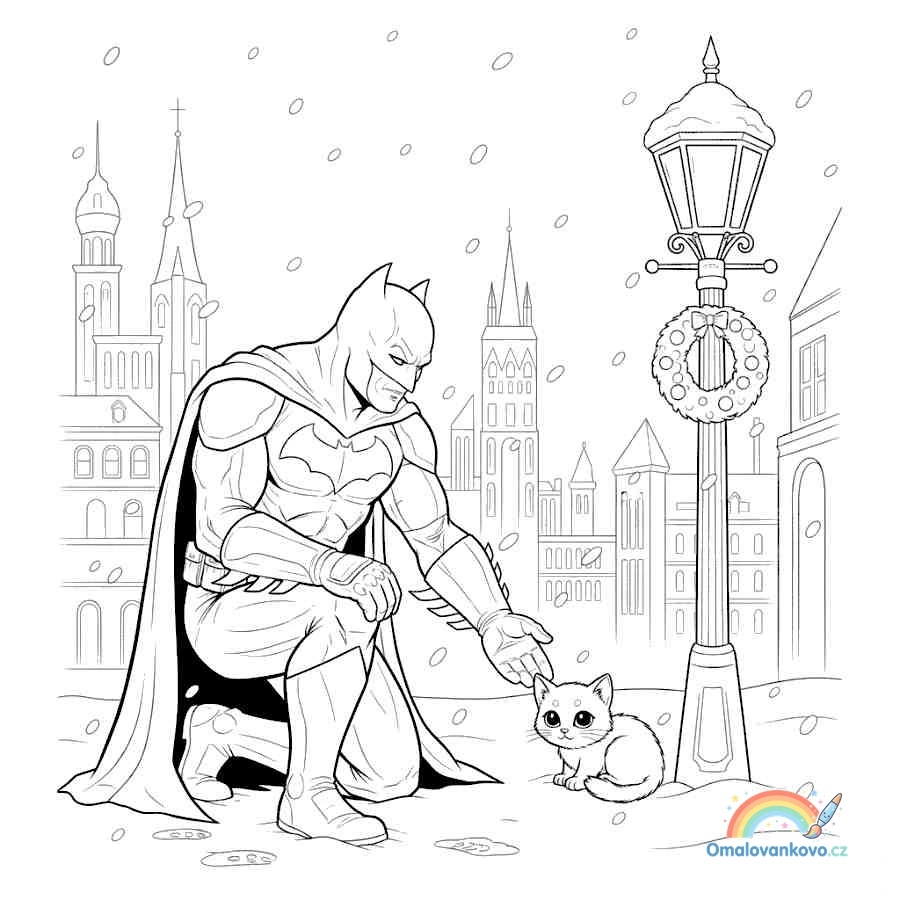 Omalovánka Batman zachraňuje koťátko k vytisknutí na A4