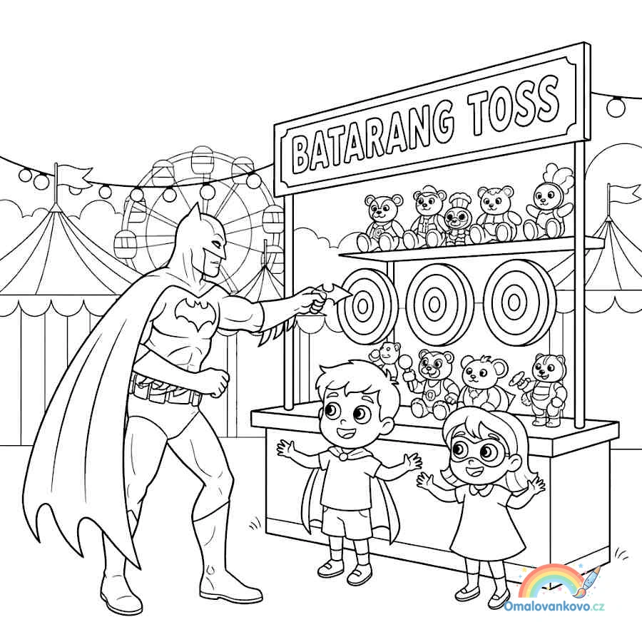 Omalovánka Batman míří Batarangem k vytisknutí na A4