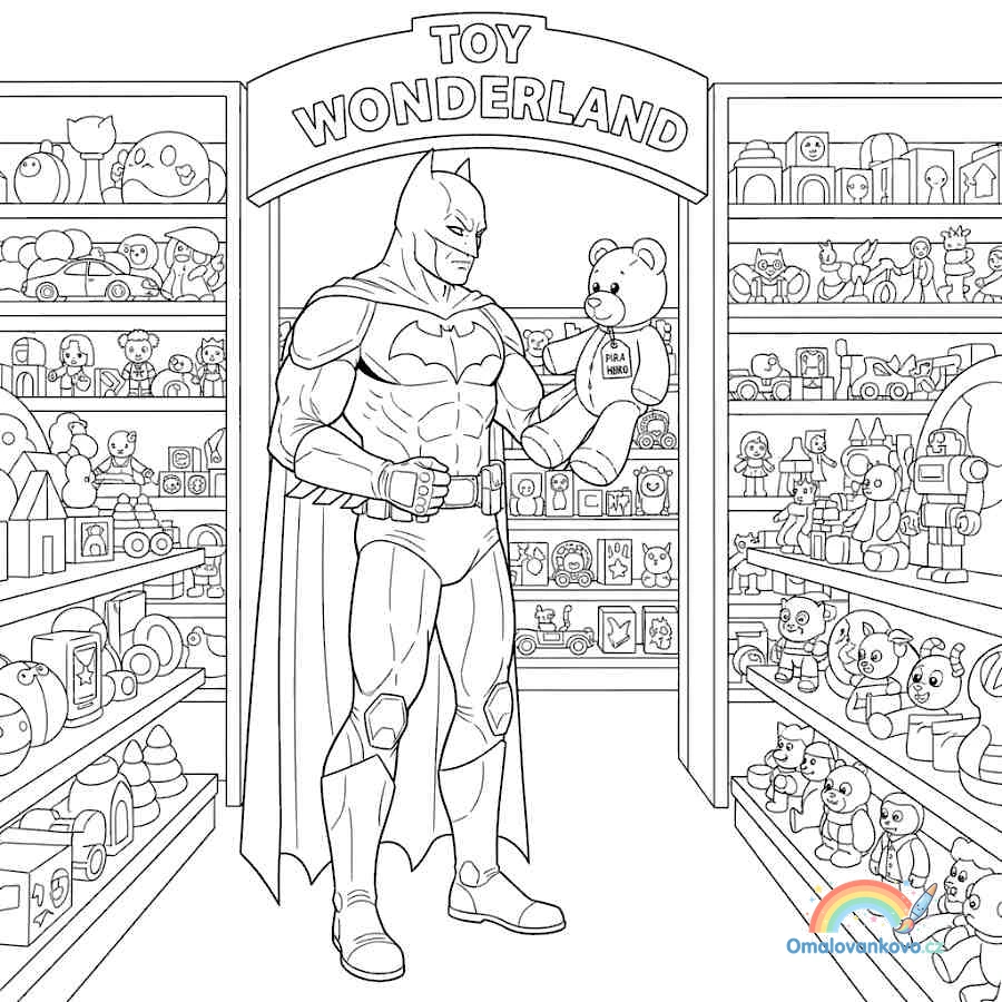 Omalovánka Batman vybírá medvídka k vytisknutí na A4