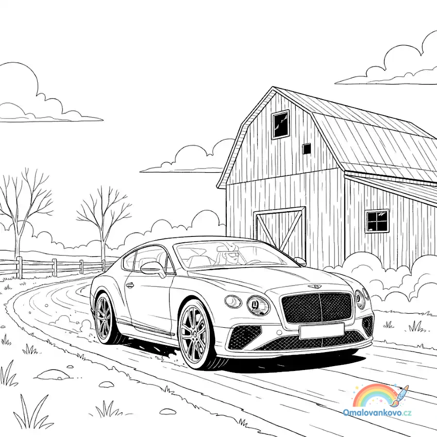 Omalovánka Bentley na venkovské cestě k vytisknutí na A4