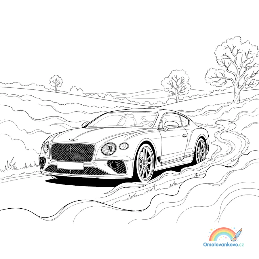 Omalovánka Bentley v ranní mlze k vytisknutí na A4