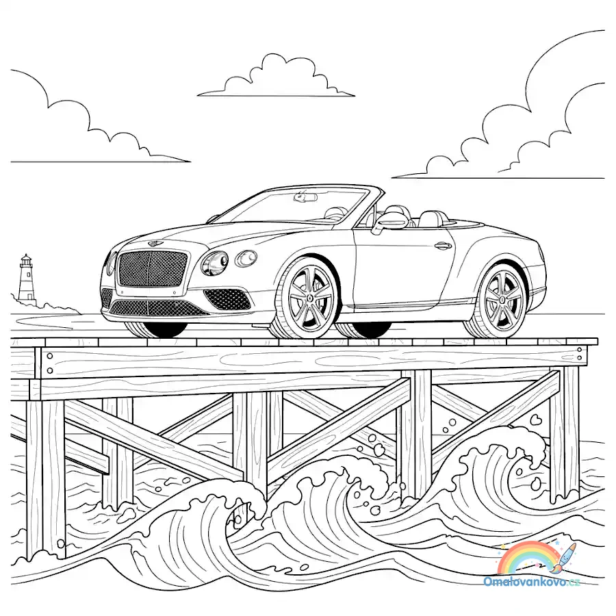 Omalovánka Bentley na molu k vytisknutí na A4