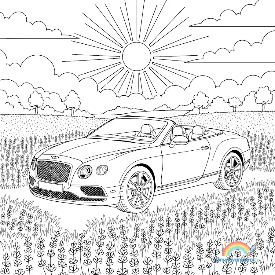 Omalovánka Bentley v levanduli k vytisknutí na A4