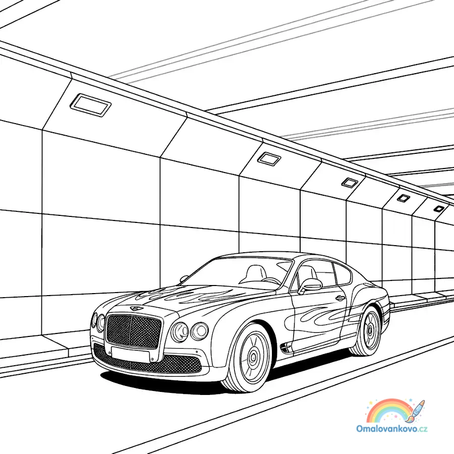 Omalovánka Bentley v tunelu k vytisknutí na A4
