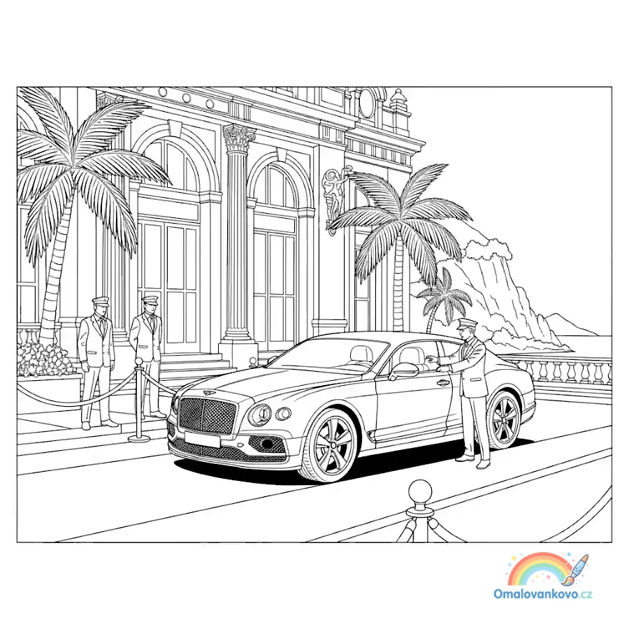 Omalovánka Bentley před kasinem k vytisknutí na A4