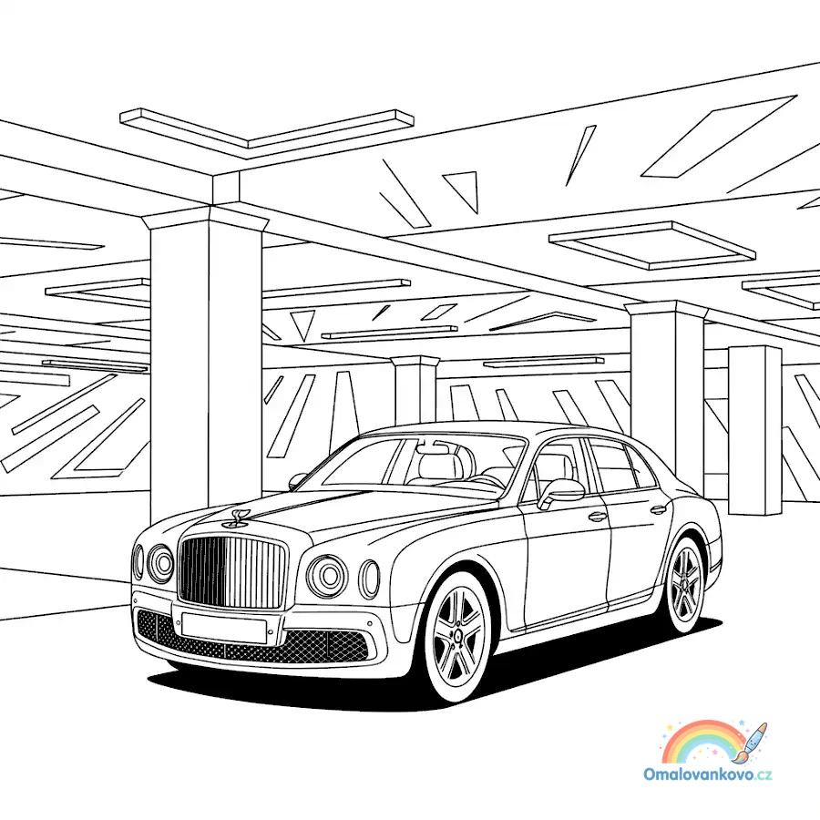 Omalovánka Bentley na podzemním parkovišti k vytisknutí na A4