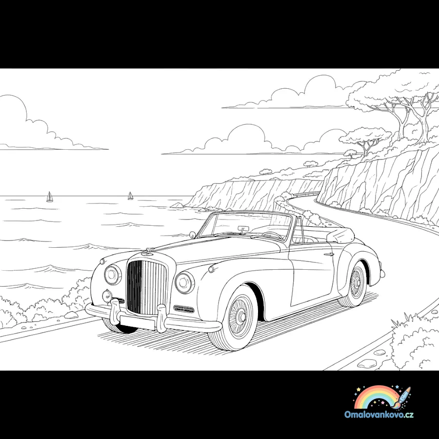Omalovánka Bentley na italském pobřeží k vytisknutí na A4