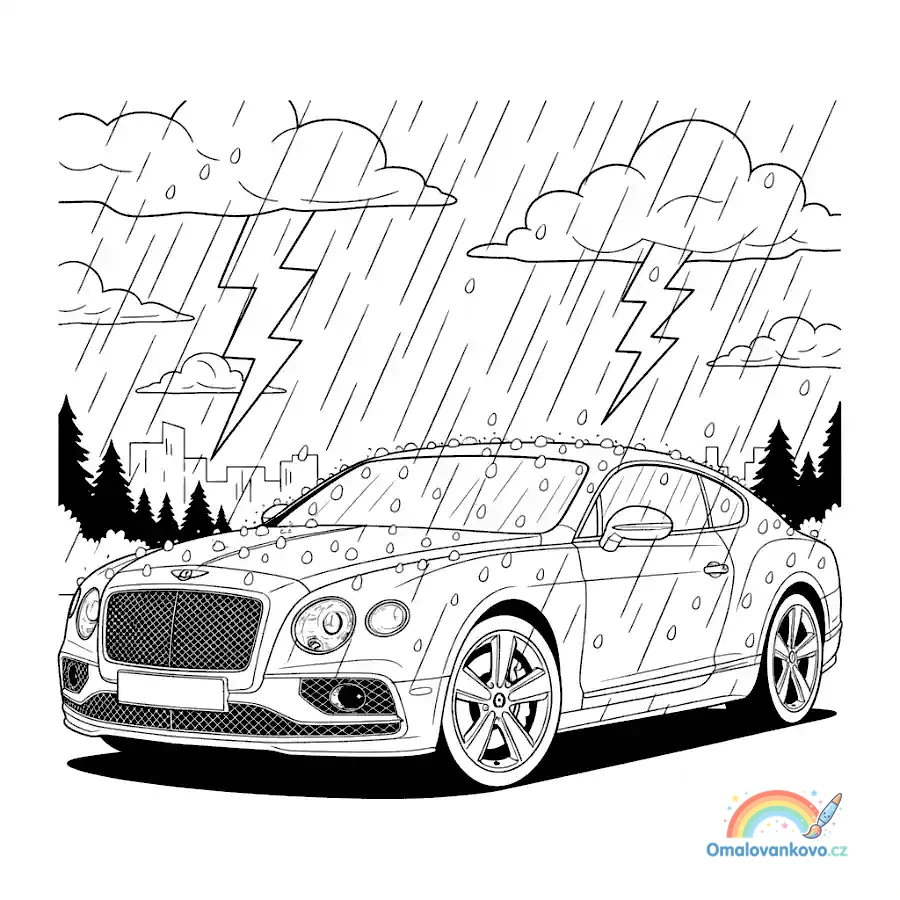 Omalovánka Bentley v dešti k vytisknutí na A4