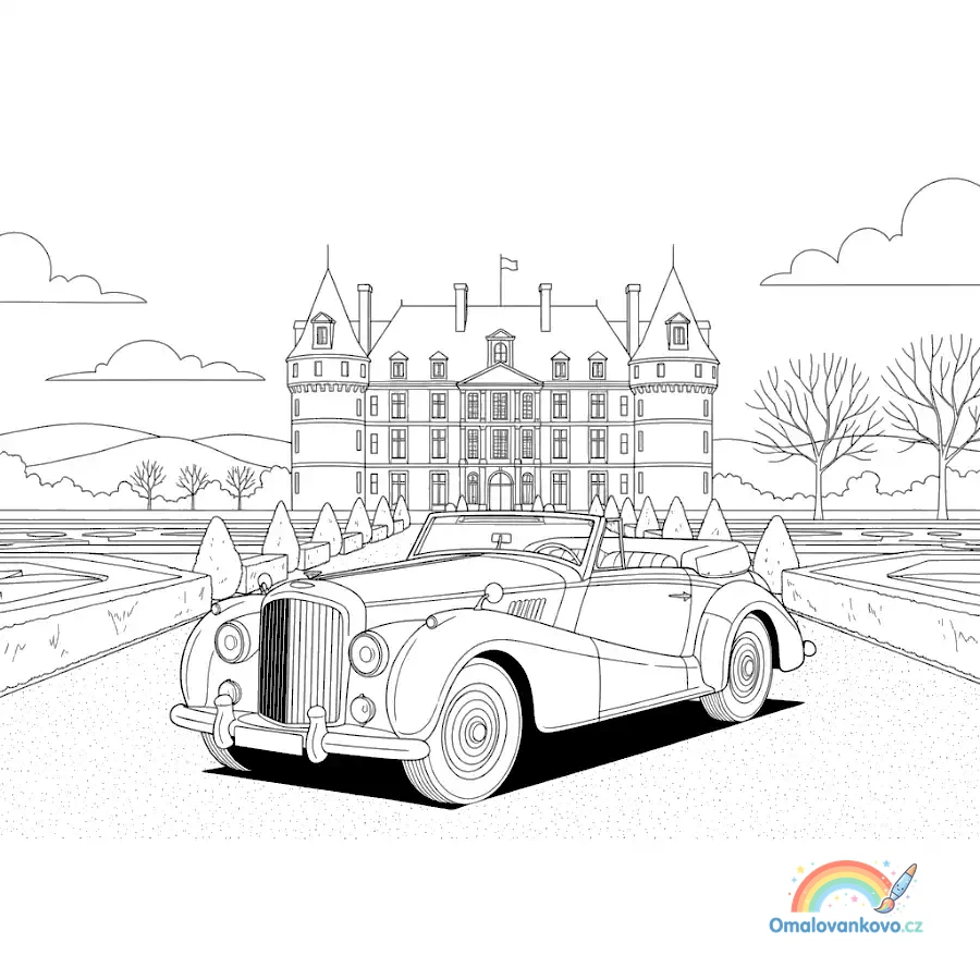 Omalovánka Bentley před palácem k vytisknutí na A4