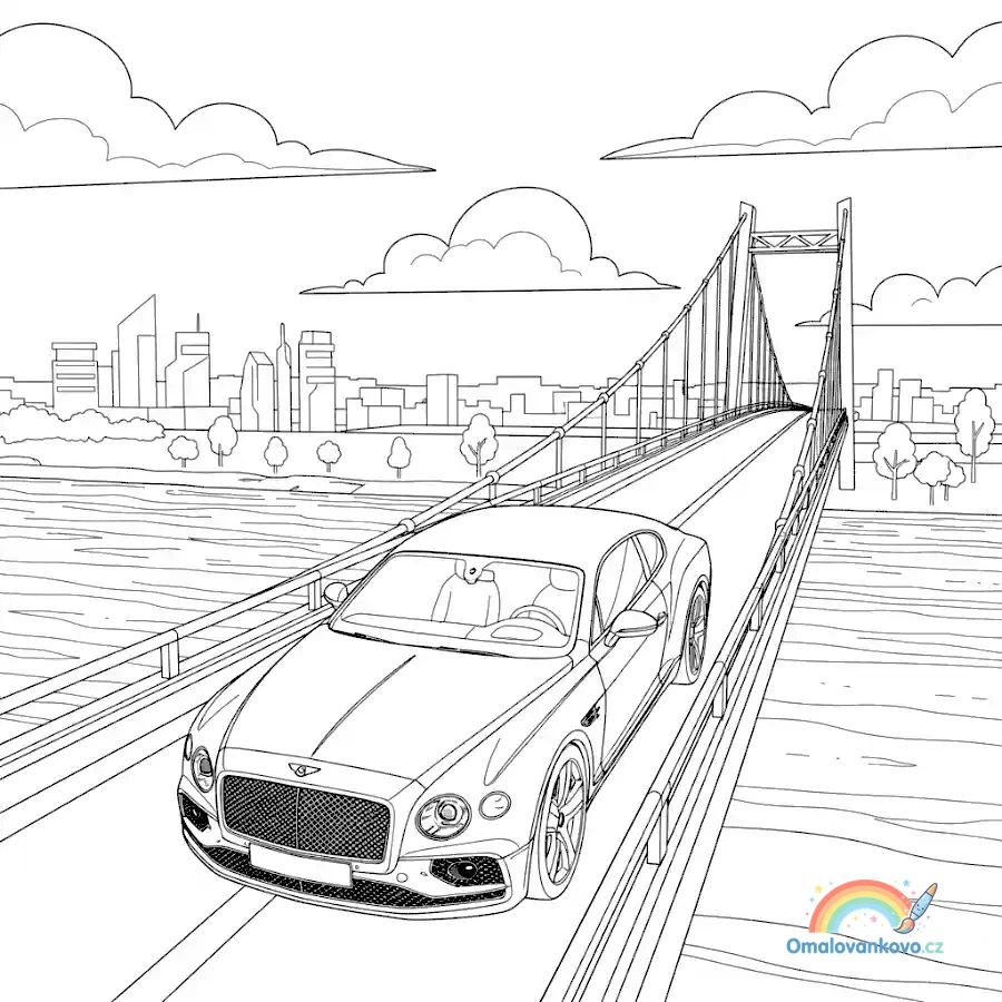 Futuristická omalovánka Bentley na moderním mostě budoucnosti