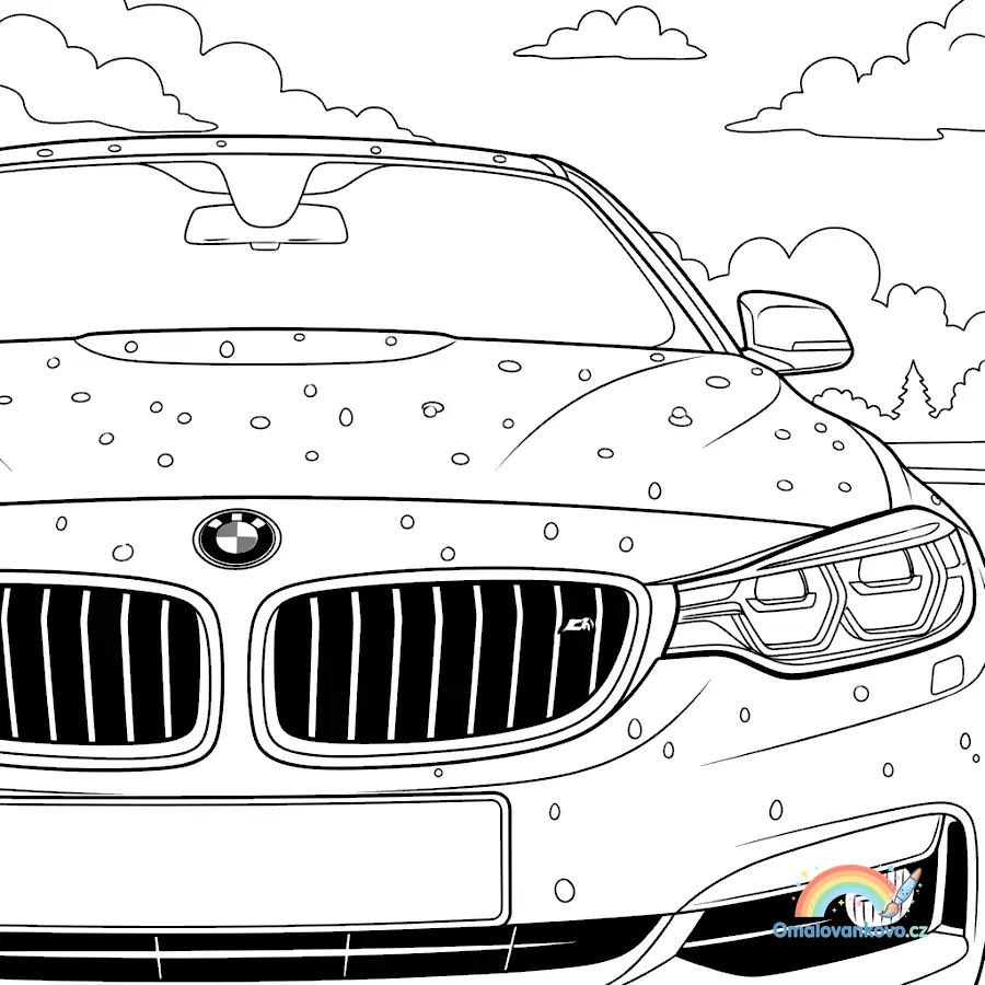 Omalovánka BMW v dešti k vytisknutí na A4