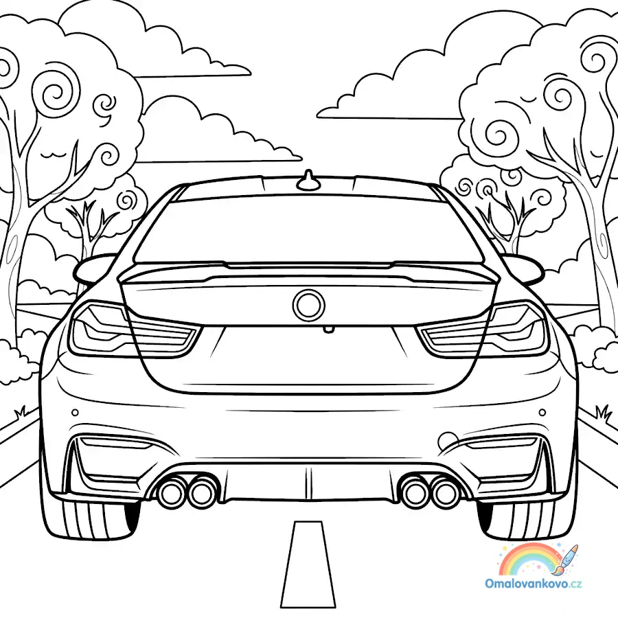 Omalovánka BMW za soumraku k vytisknutí na A4