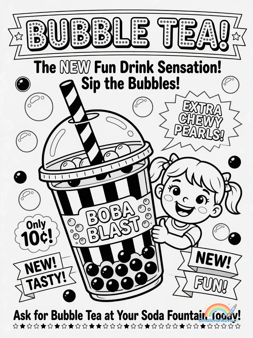 Omalovánka Bubble Tea 13 k vytisknutí na A4