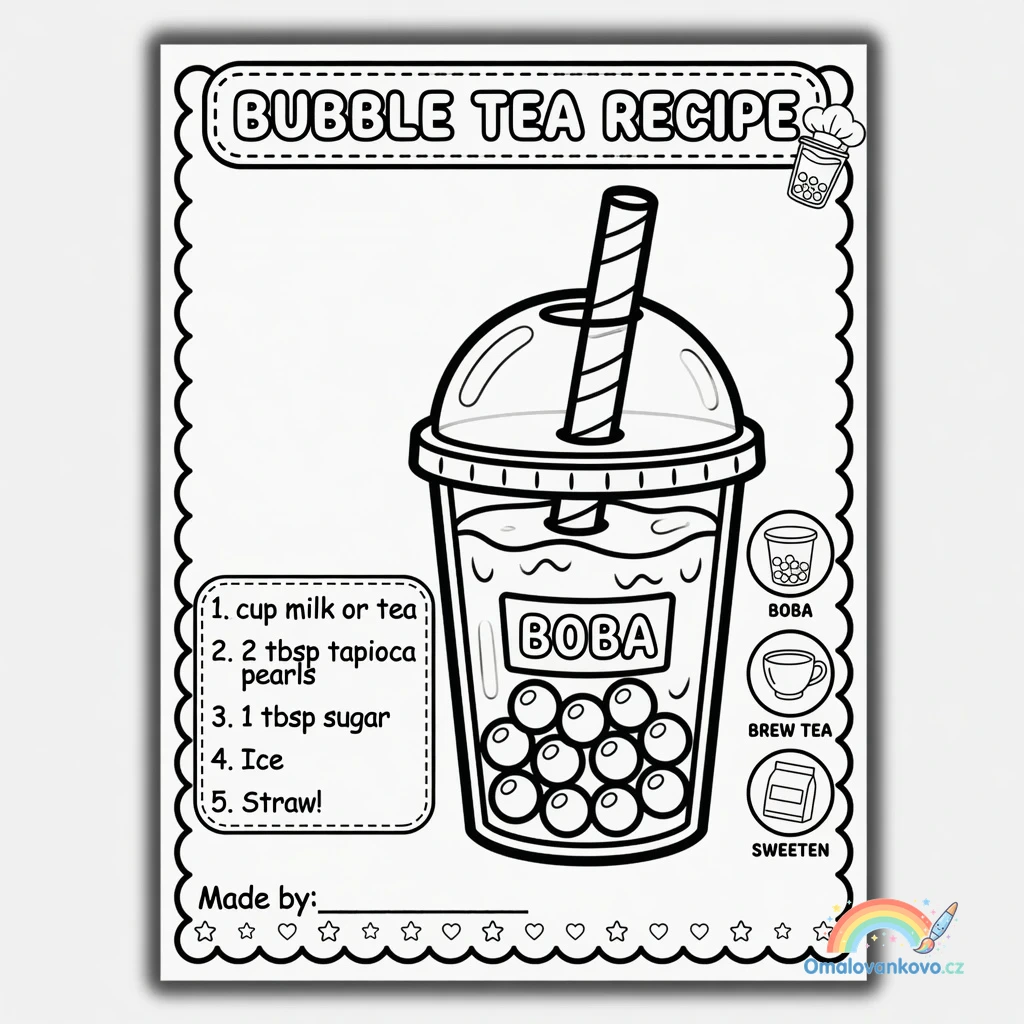 Omalovánka Bubble Tea 15 k vytisknutí na A4