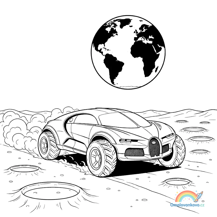 Omalovánka Bugatti na Měsíci k vytisknutí na A4