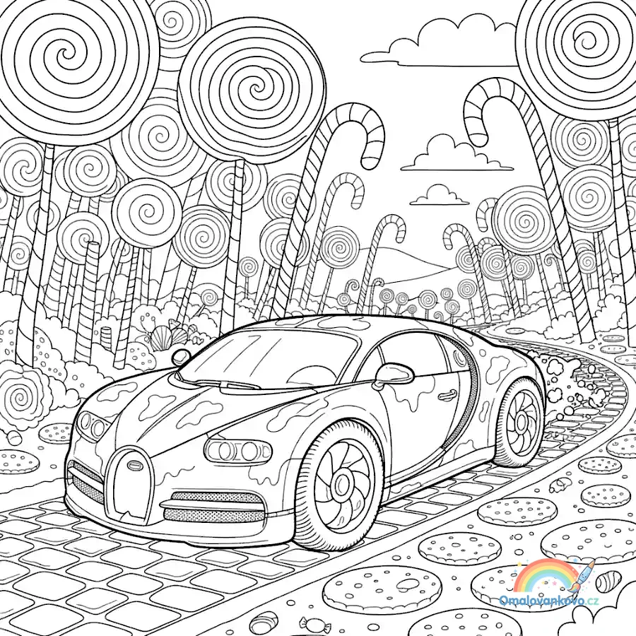 Omalovánka Čokoládové Bugatti k vytisknutí na A4