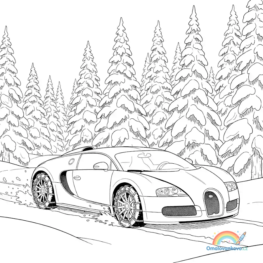 Omalovánka Bugatti v zimě k vytisknutí na A4