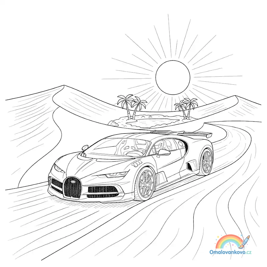 Omalovánka Bugatti uhání k vytisknutí na A4
