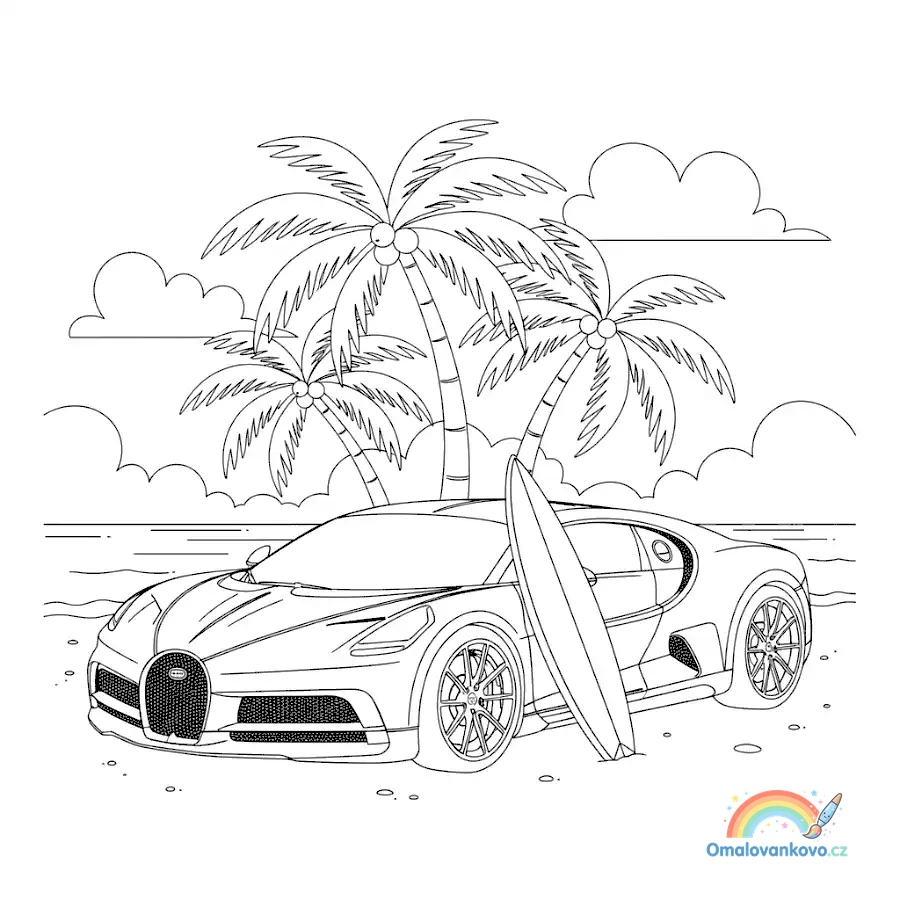 Omalovánka Bugatti na pláži k vytisknutí na A4