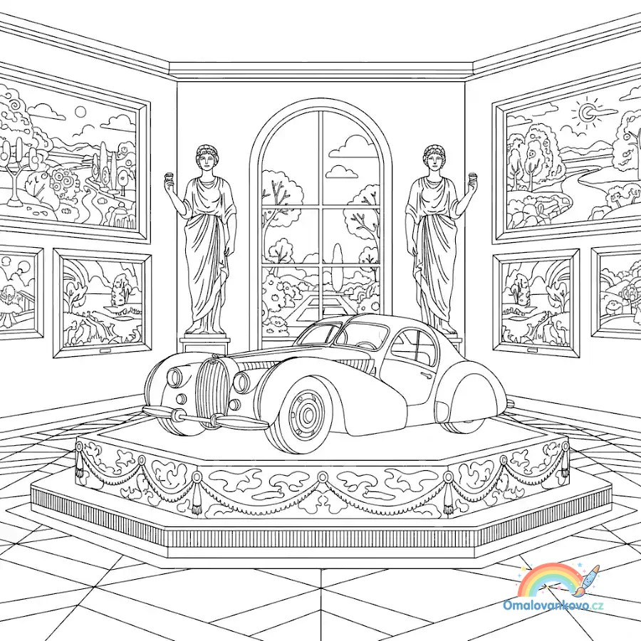 Omalovánka Bugatti v luxusním stylu k vytisknutí na A4