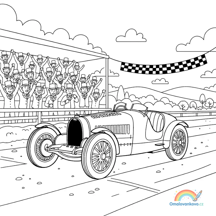Omalovánka Závod retro Bugatti k vytisknutí na A4