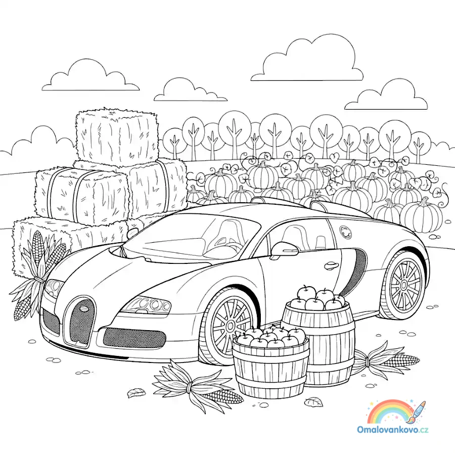 Omalovánka Bugatti na dožínkách k vytisknutí na A4