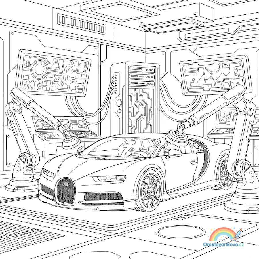 Omalovánka Bugatti v moderním stylu k vytisknutí na A4