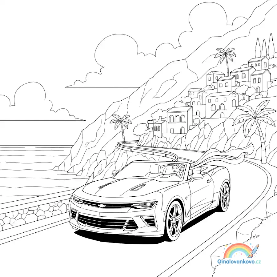 Omalovánka Chevrolet Camaro na pobřeží Amalfi