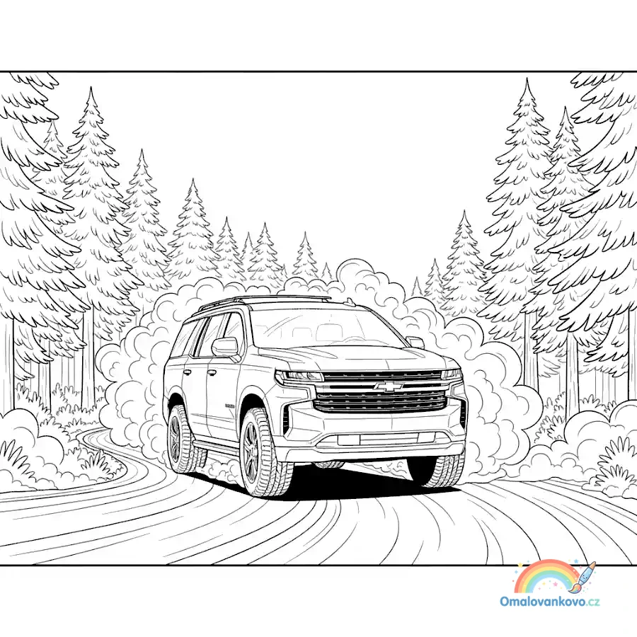 Omalovánka Chevrolet Tahoe v mlžném lese