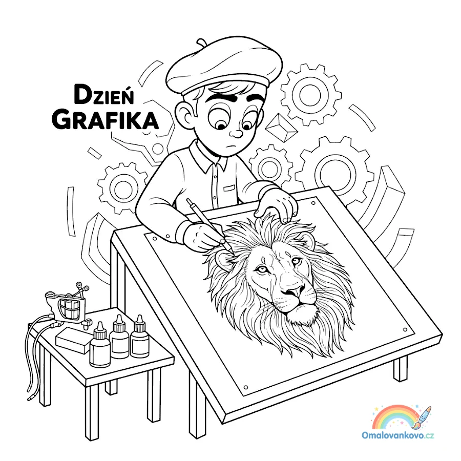 Omalovánka Den grafika 18 k vytisknutí pro děti