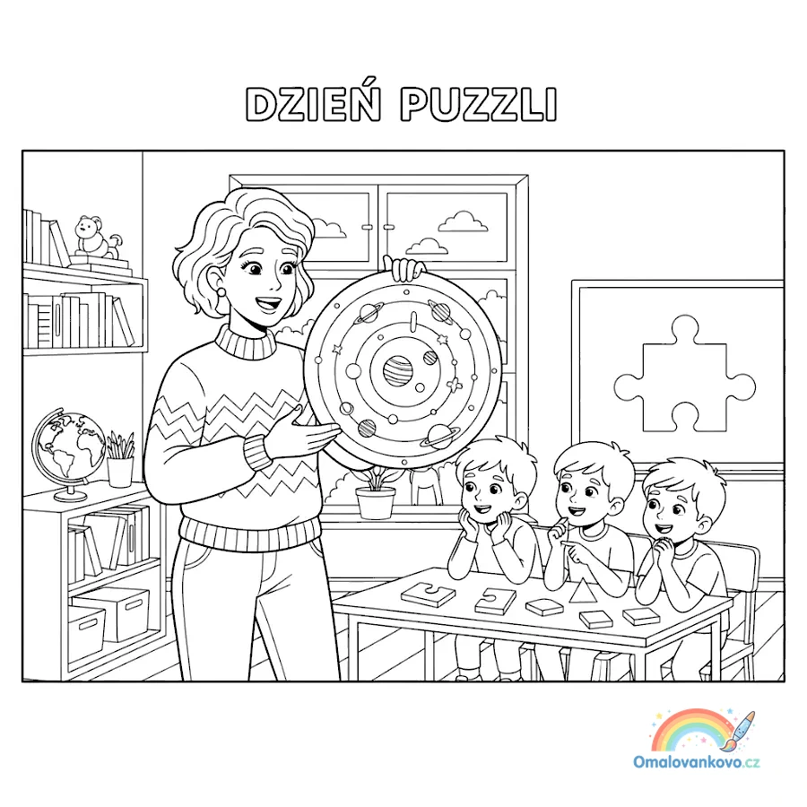 Obrázek k vybarvení Den puzzlí 34 pro děti