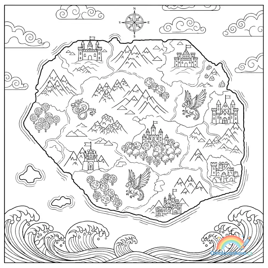 Fantasijní mapa složená z devítiúhelníkových ostrůvků