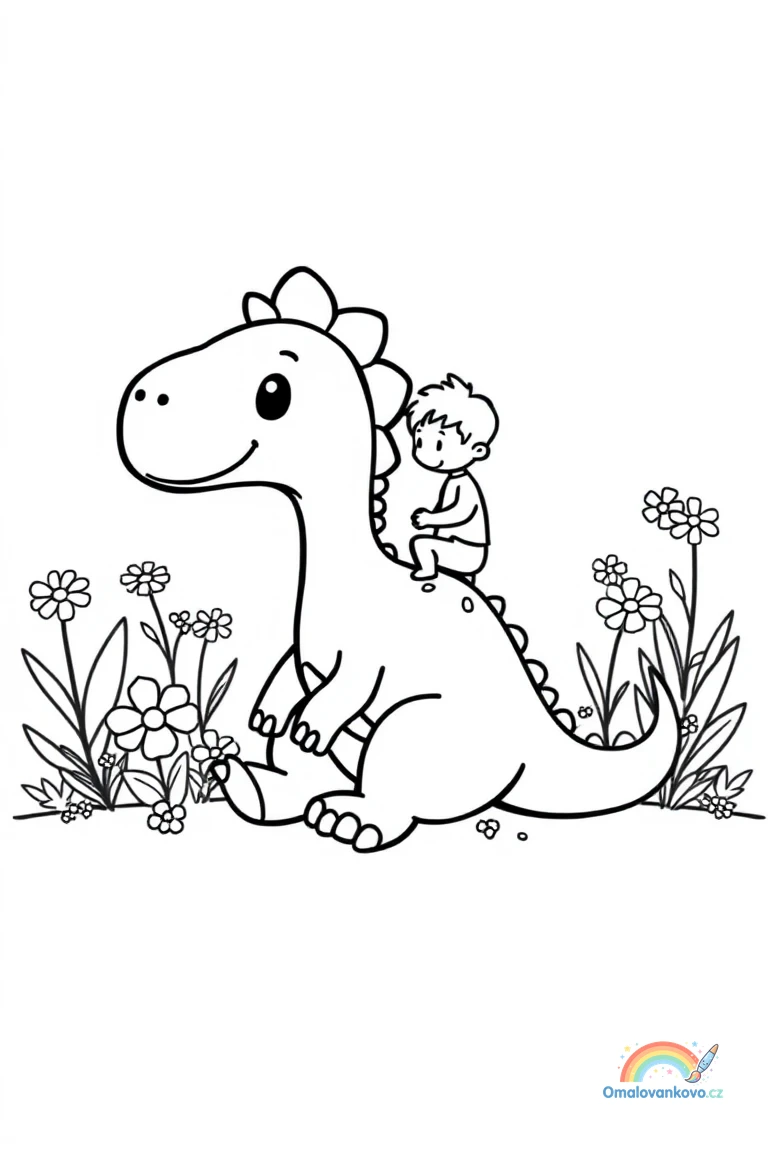 Omalovánka zvědavé dinosauří miminko k vytisknutí na A4