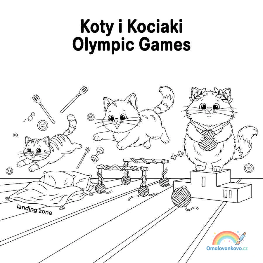 Omalovánka Kočičí olympijské hry k vytisknutí na A4