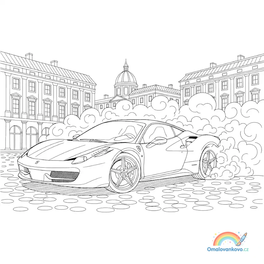 Omalovánka Ferrari pálí gumy k vytisknutí na A4