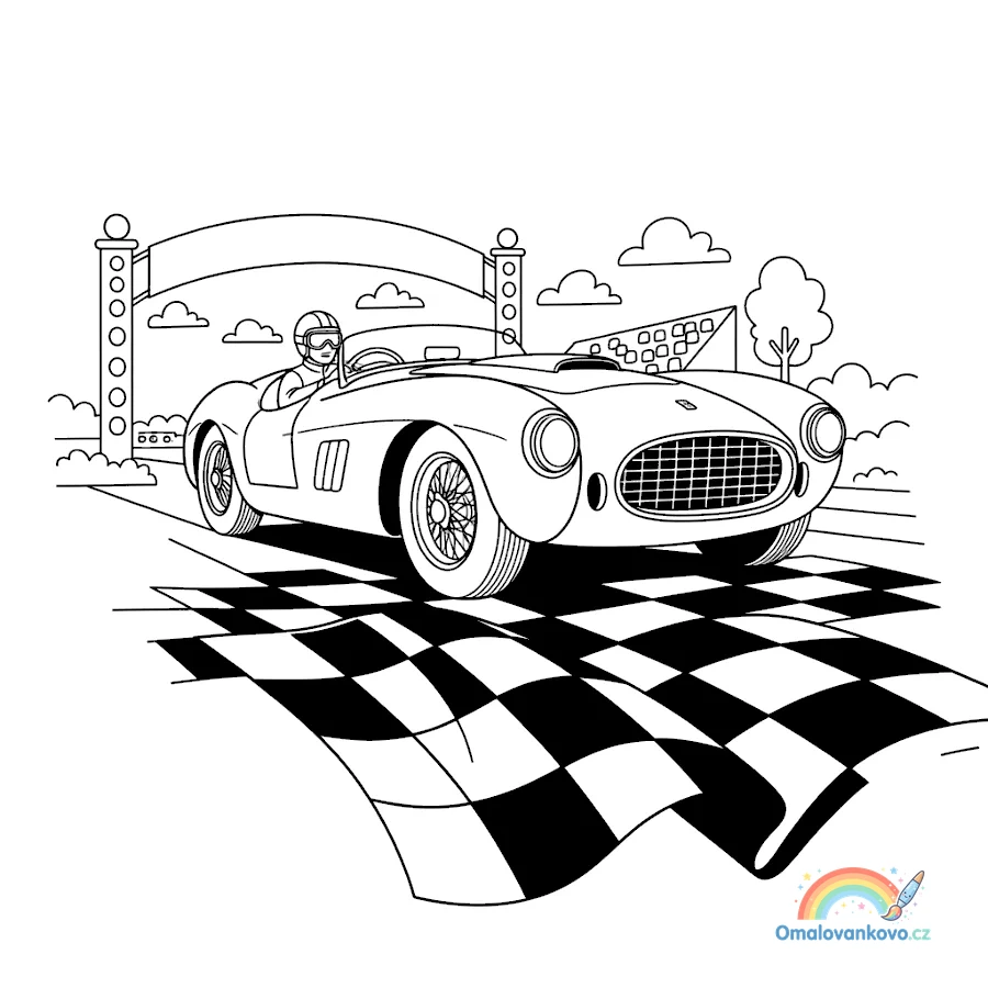 Omalovánka Klasické Ferrari v cíli k vytisknutí na A4