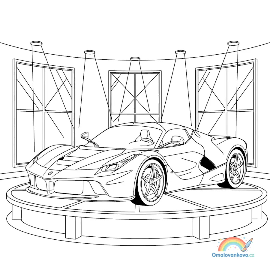Omalovánka Ferrari v luxusním salonu k vytisknutí na A4